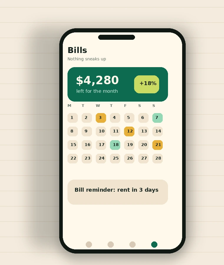 Arcadia Frame bill reminders screen